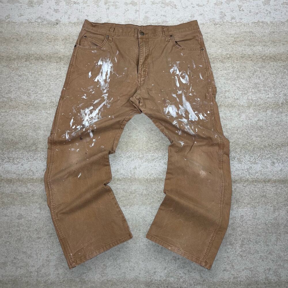 Vintage 90s Dickies Carpenter Pants 36x30 Baggy Wide Leg Tan Canvas Dungarees